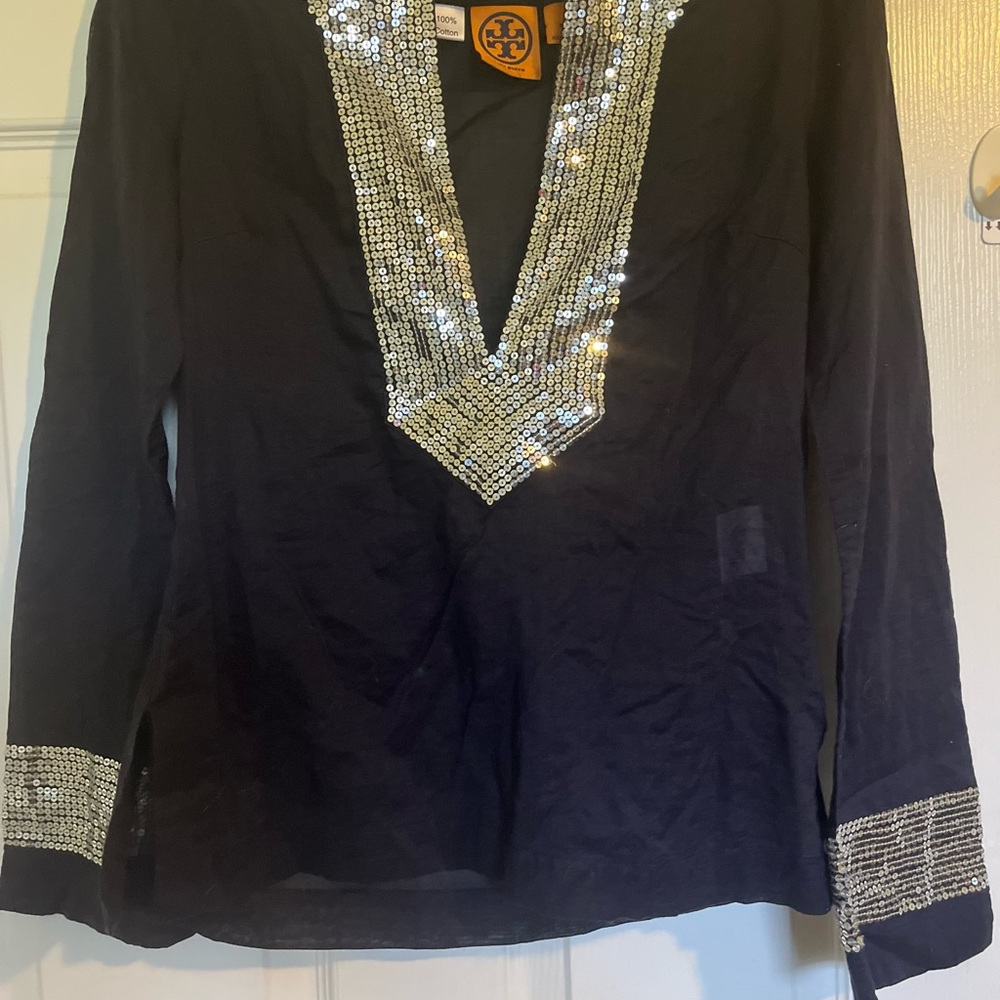 Tory Burch blue navy embroidered  tunic | 100% cotton | size 2